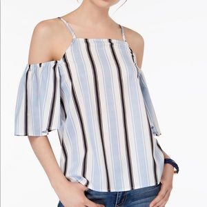 *NWT* Almost Famous Striped Cole-Shoulder Top